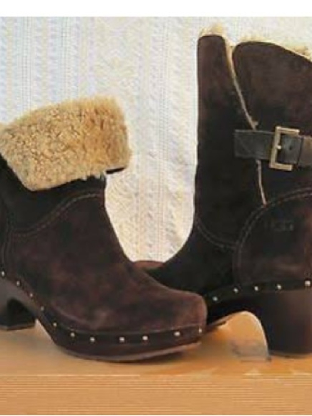 UGG Dark Brown Suede Shearling Cuff Ankle Booties